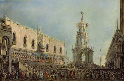 Der Doge beobachtet das Fest des Giovedi Grasso auf der Piazzetta di San Marco, 1766-70 von Francesco Guardi